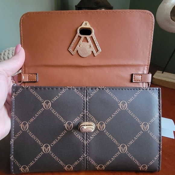 NWT Valentino Orlandi Brown Gold Vegan Leather Crossbody Bag Purse - Picture 9 of 15